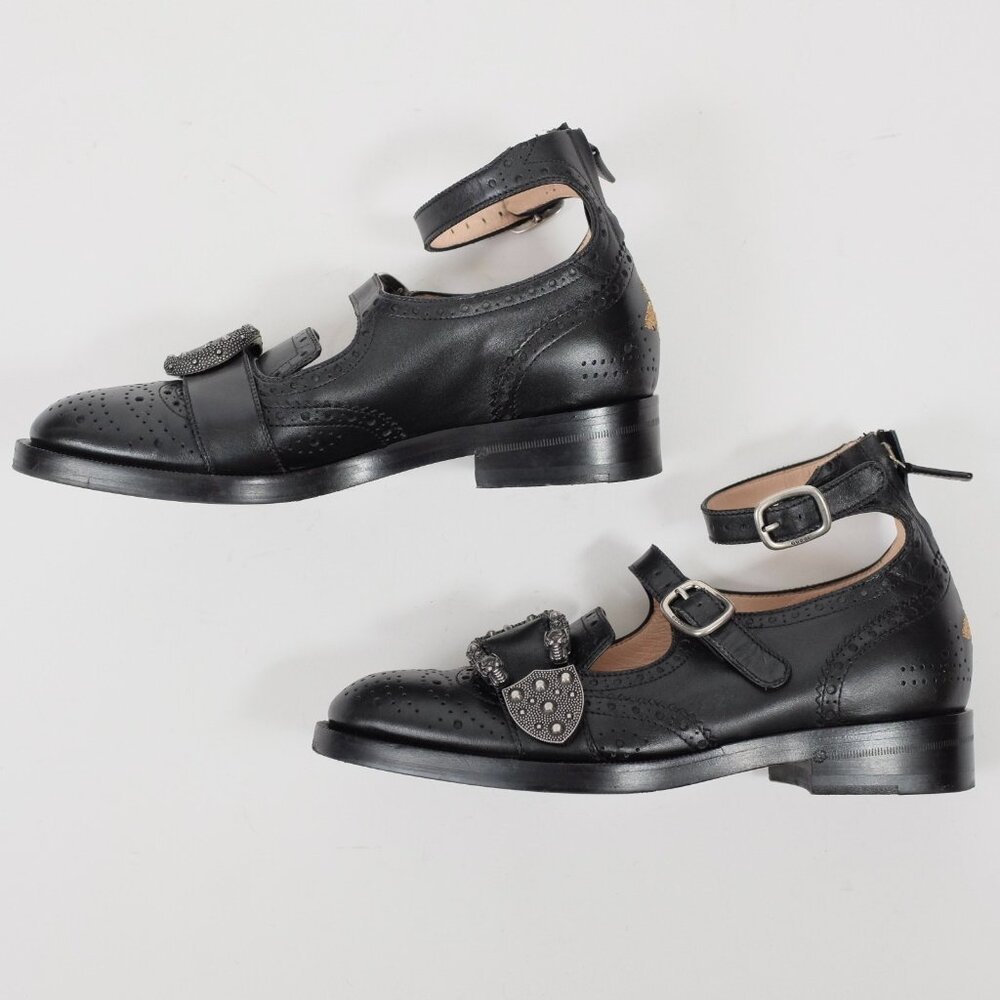 GUCCI monk shoes loafers brogue 36 US 6 black ankle strap Bee buckle queercore - Picture 8 of 10